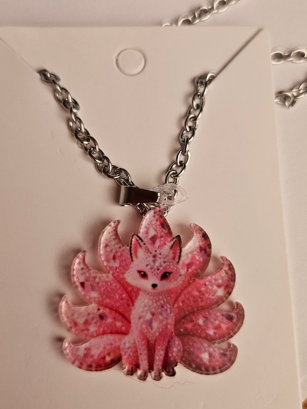 Pink Nine-Tailed Fox Acrylic Pendant Necklace